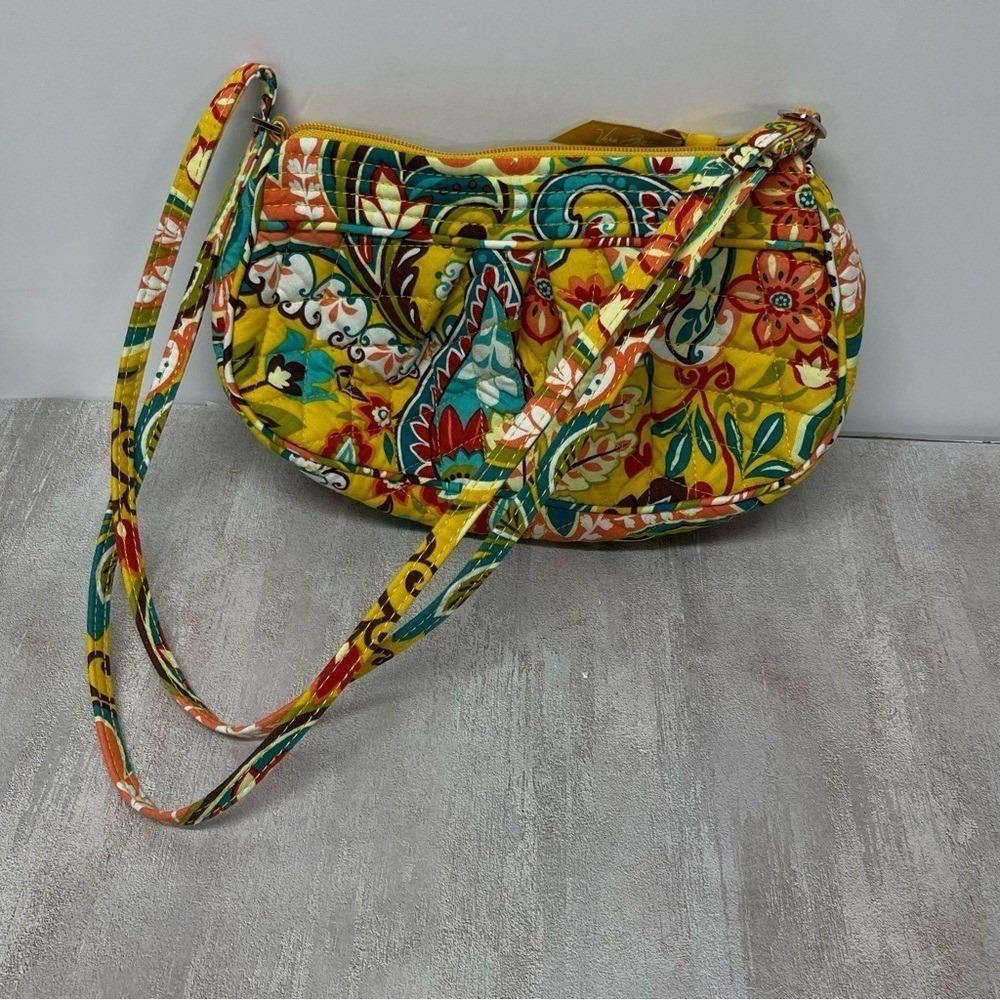 Vera Bradley Yellow Floral Paisley Quilted Cotton Crossbody Shoulder Bag